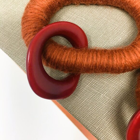 Handmade Oval Burnt Orange Acrylic Wrapped Chunky Dangle Chain Earrings - Picture 6 of 16